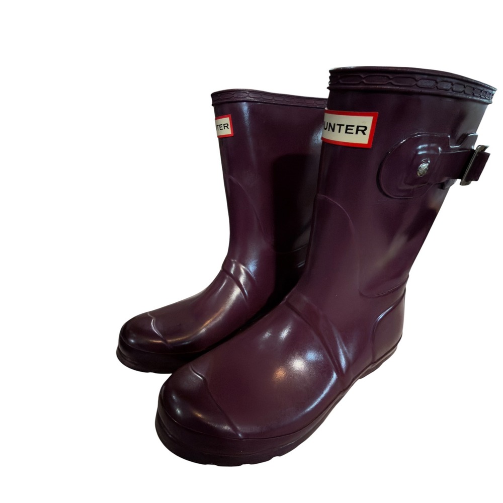 Hunter Original Short Gloss Rain Boots Purple Plum Rubber Womens 7 Mens 6